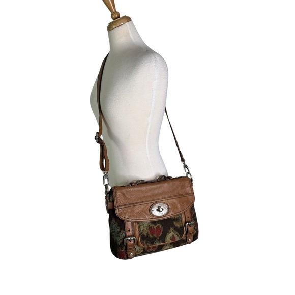 Fossil Boho Tapestry Maddox Distressed Crossbody Bag Satchel Briefcase Saddlebag - Picture 2 of 16